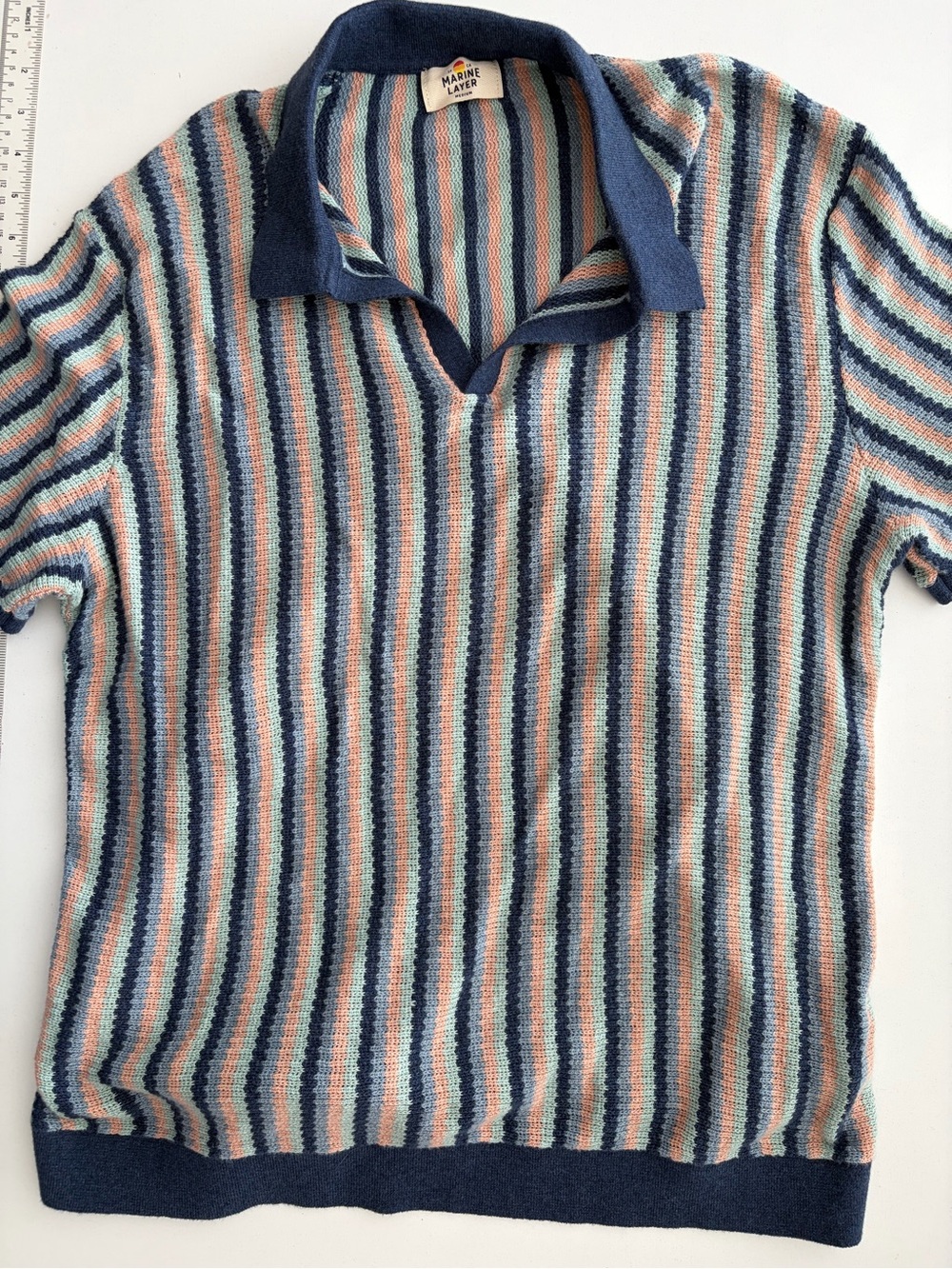 Marine Layer Mens Liam Sweater Knit Striped Polo sz medium - Picture 6 of 6